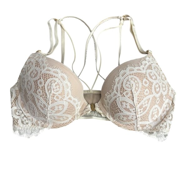 Romantic Victoria's Secret Cream and White Lace Push-Up Bra with Underwire - Picture 1 of 11